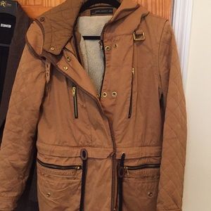 Brown Zara coat with faux shearling lining